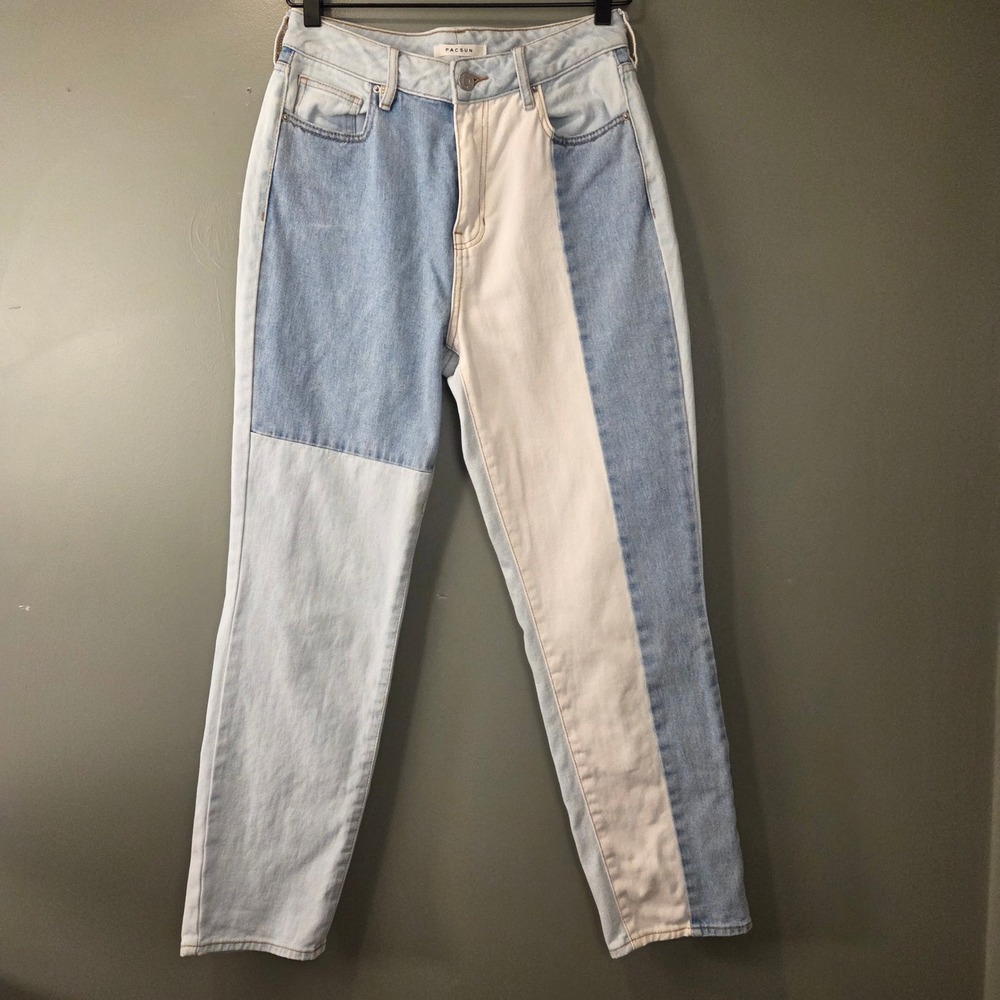 PacSun Women's Patchwork Mom Jean White & Light Wash Denim Size 27